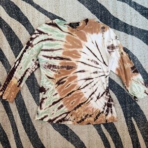 Women’s Y2K Tryst 3/4 Sleeve Tie Dye Top EUC Medium